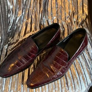 Paul Fredrick Maroon Crocodile Texture Leather Loafers Size 12